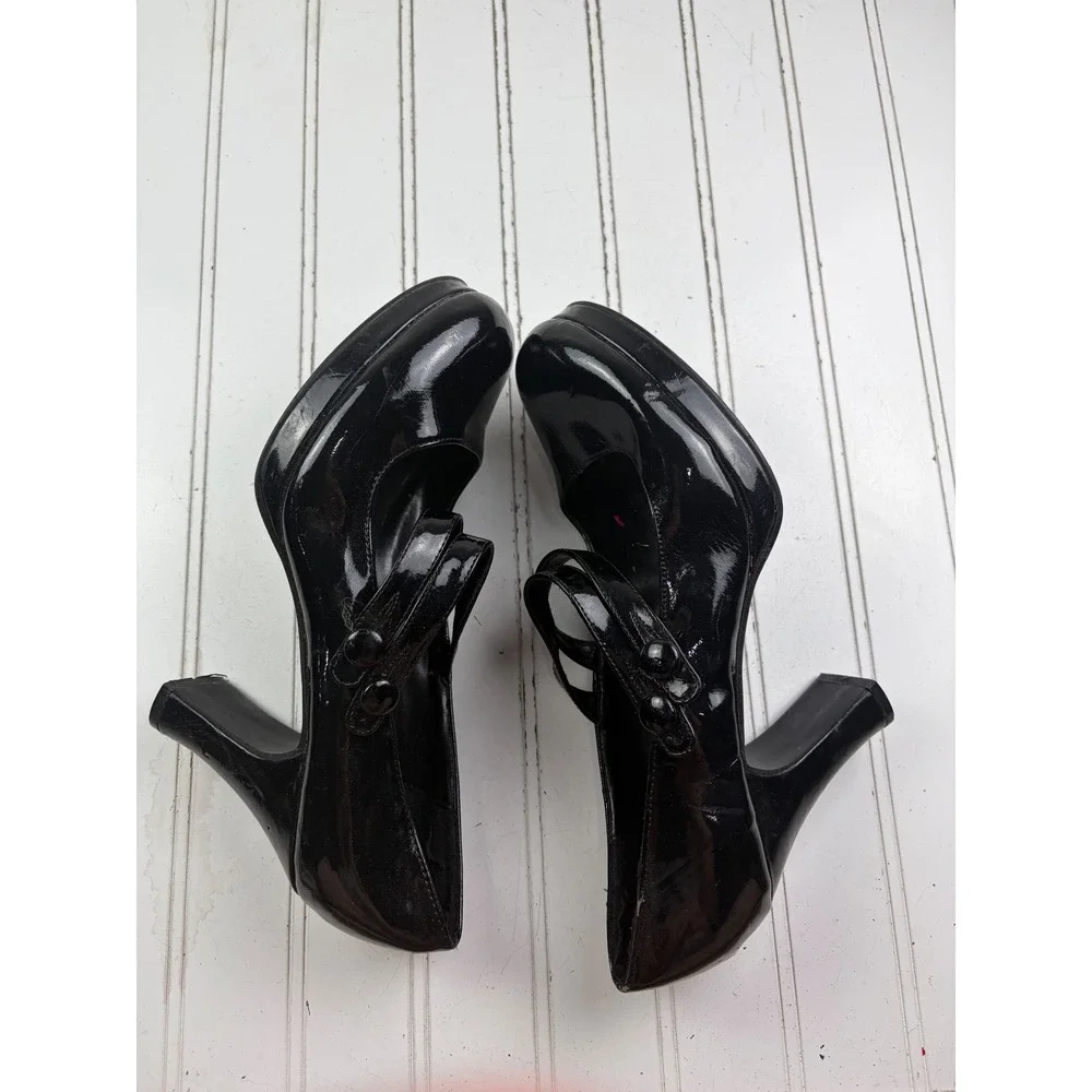 Vintage Y2K Black Patent Leather Mary Jane Platform Chunky Heels Women's Size 10